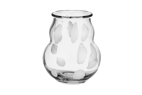 noo.ma Dam handgeblazen glazen vaas - White Spots, 25,5 x 25,5 x 27 cm