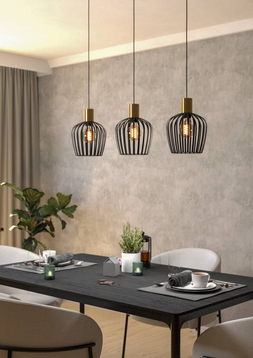 EGLO hanglamp Empoli - 90 cm e27 - 3-lichts - metaal - zwart/goud