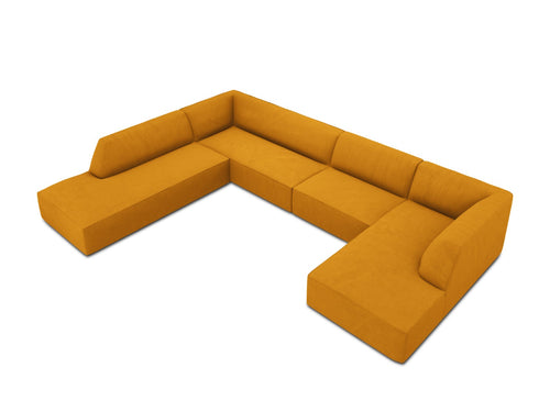 Micadoni - Panoramische hoekbank links "Ruby" 7 zitplaatsen, ribfluwelen, geel - 273x366x69cm