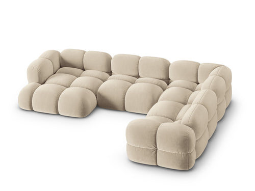 Cosmopolitan Design Panoramische hoekbank rechts Loretto 5-zits, flueel lichtbeige - 250x345x68cm
