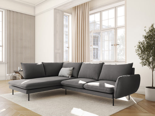 Cosmopolitan Design linker hoekbank Vienna 6-zits, flueel, lichtgrijs - 185x275x95cm