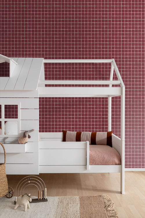 ESTAhome behang geblokt motief bordeaux rood - 50 x 900 cm - 131932