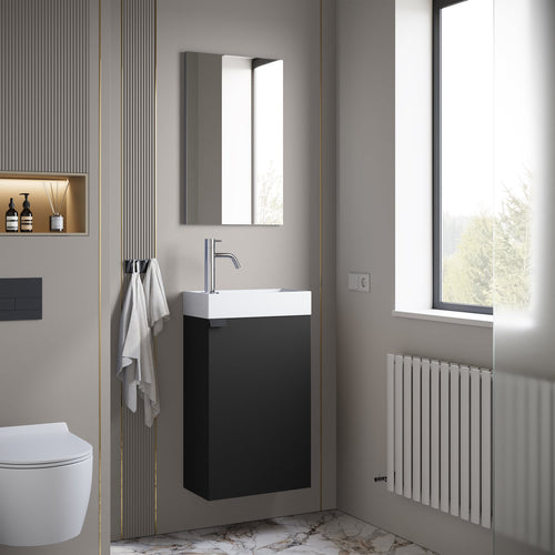 Badplaats Toiletmeubel Apollo 40 x 22 cm – Mat Zwart – Fonteinmeubel met Wastafel