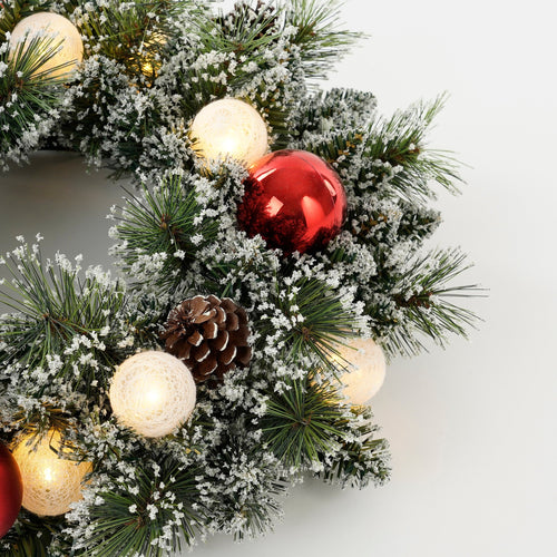 Black Box Trees Kaprun Kerstkrans met LED Verlichting - Kerst Krans Ø45 cm met Kerstversiering en Dennenappels - Groen Frosted, Rood