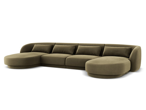 Cosmopolitan Design Panoramische bank Tulum 5-zits, flueel, groente - 156x330x70cm