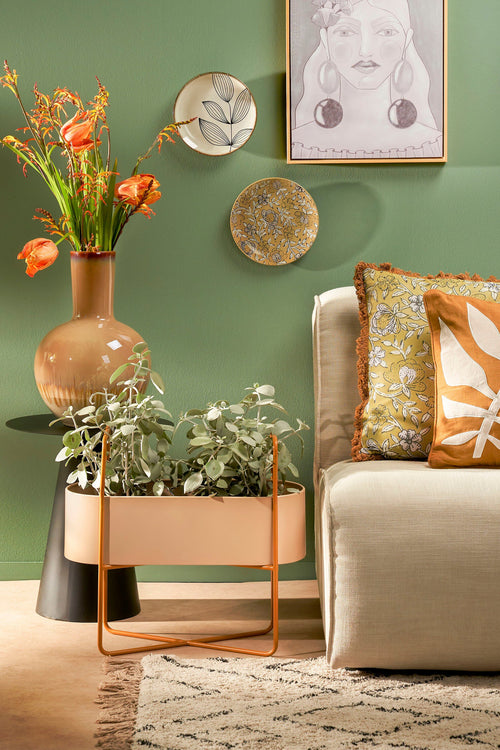 Mica Decorations Shandy Staande Plantenbak - L54 x B23 x H48 cm - Metaal - Off White, Lichtbruin