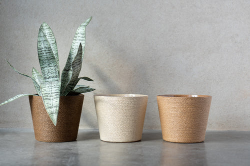 J-Line bloempot Touwtjes - papier - creme/naturel/bruin - extra large - 3 stuks - Ø 21.5 cm - vtwonen shop