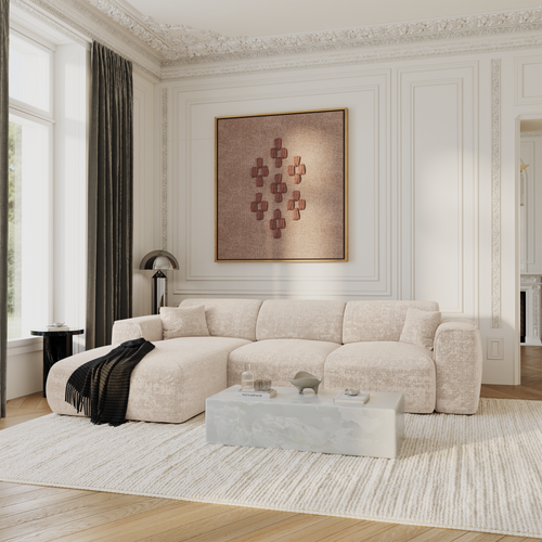 Sia Home - Hoekbanken YUMA - Fluweel met reliëf - Crème - 283cm