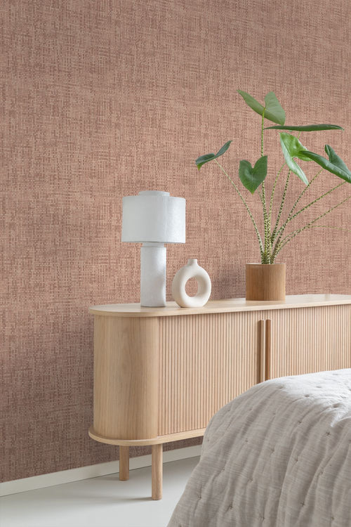 Origin Wallcoverings behang geweven linnenstructuur terracotta roze - 50 x 900 cm - 348054