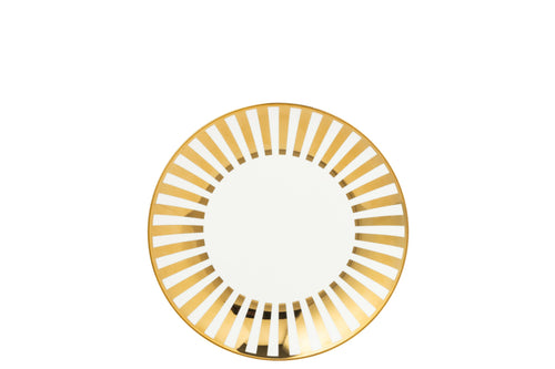 J-Line bord Gestrepen - porselein - goud/wit - medium - doos van 4