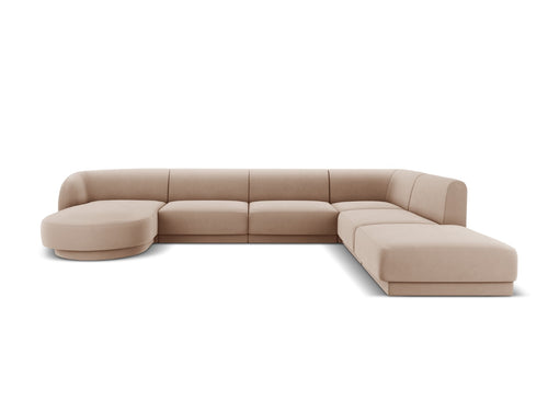 Micadoni Panoramische hoekbank rechts Miley 6-zits, flueel, cappuccino - 255x330x70cm