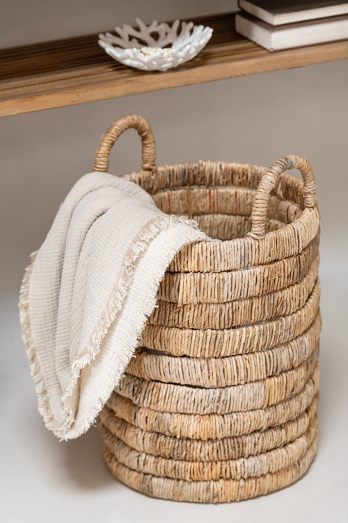 J-Line plaid Franjes Mousseline - katoen - lichtbeige - 130 x 180 cm