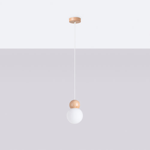Sollux Lighting Hanglamp PEKKA 1 wit/natuurlijk hout - 11x11x124cm