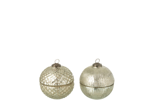 J-Line geurkaars Kerstbal - glas - zilver - small - 2 stuks