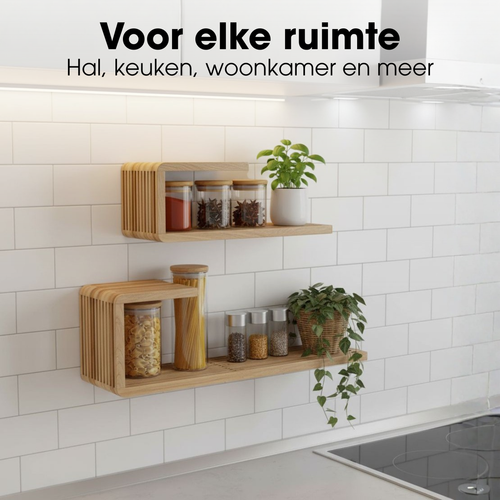 Mica Decorations Josha Wandplank Zwevend - Zwevende Boekenplank Set van 2 - 80 x 21 x 20 cm - Wandplank Hout Gerecycled - Onzichtbaar Ophangsysteem -