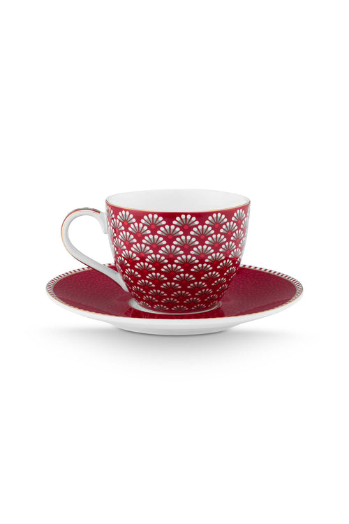 Pip Studio - Blooming Tales Dark Red - Set van 2 Espressokoppen en Schotels - 120ml