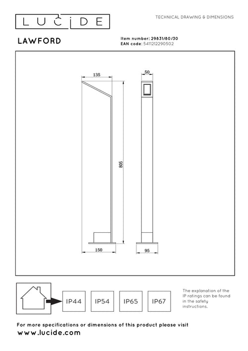 Lucide sokkellamp LAWFORD - Geïntegreerde LED - Zwart - vtwonen shop