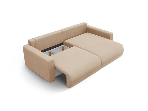 Cosmopolitan Design Omkeerbare converteerbare hoekbank met opbergdoos Belfast 3-zits, flueel amandelbeige - 149x240x84cm