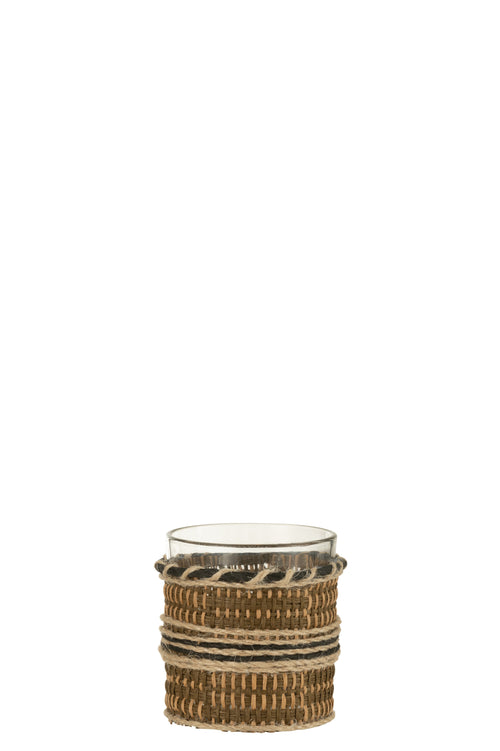 J-Line theelichthouder - glas - bruin/beige - 3 stuks