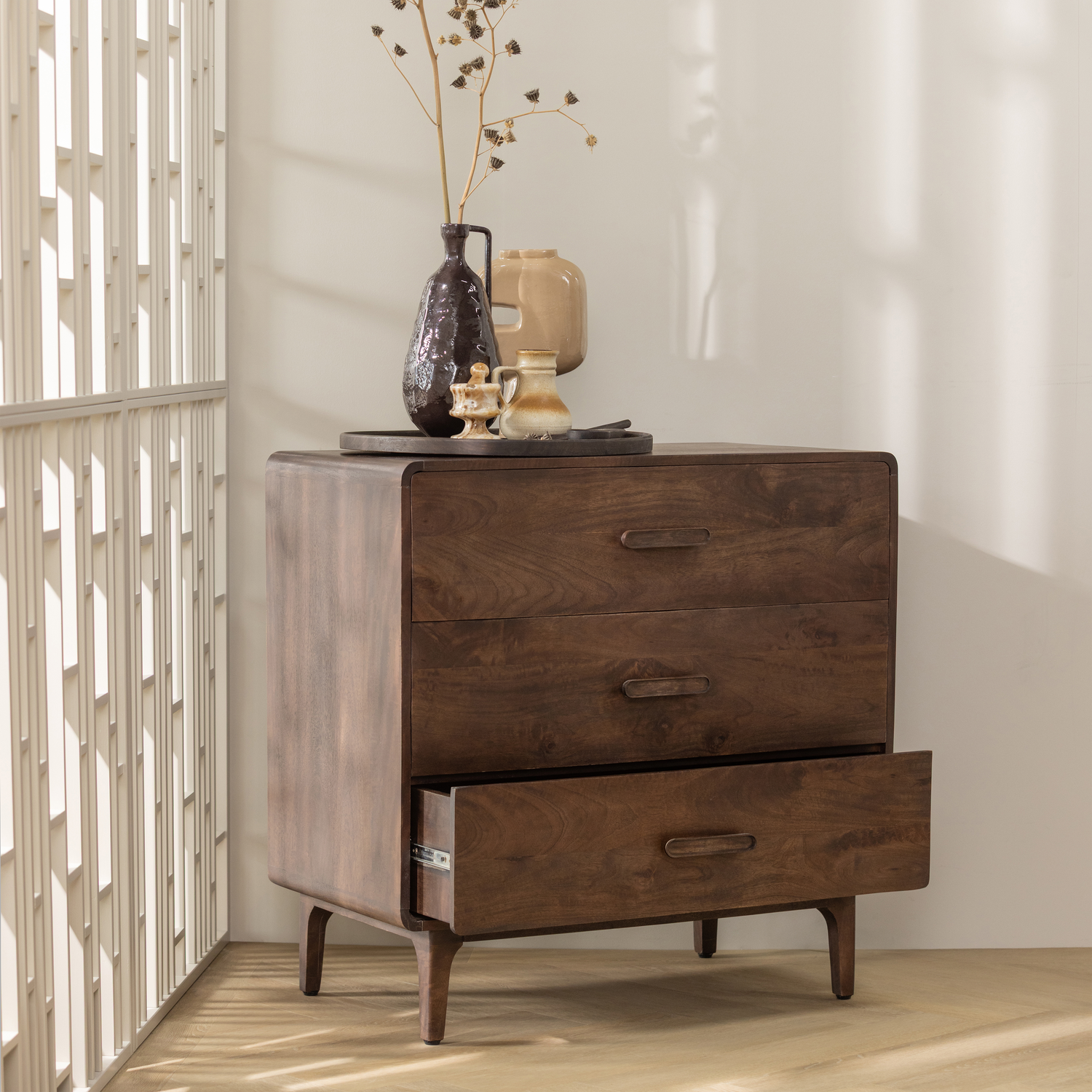 WOOOD ladekast Liya - Mango Hout - Donkerbruin - 90x90x50 – vtwonen
