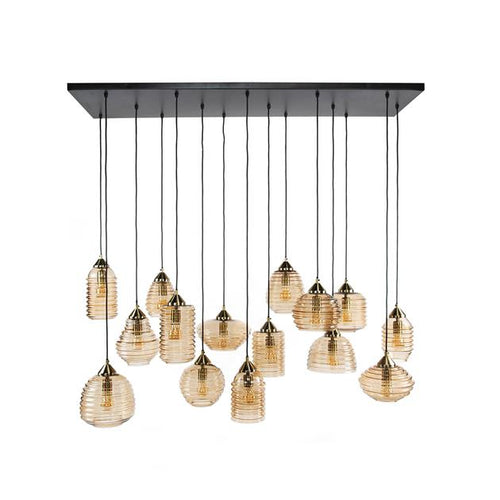Giga Meubel Hanglamp Rib Glass - Amber - 15-Lichts - 155x60x150cm