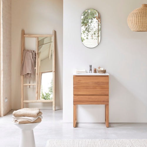 Tikamoon Badkamermeubel van massief teakhout en keramiek 60 cm - Naturel - vtwonen shop