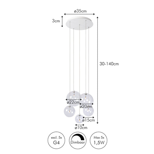 Atmooz hanglamp Camau 5 - wit - Ø 35 x H 140 cm - G4