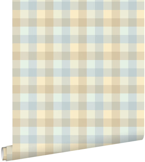ESTAhome behang ruiten blauw en beige - 50 x 900 cm - 132067