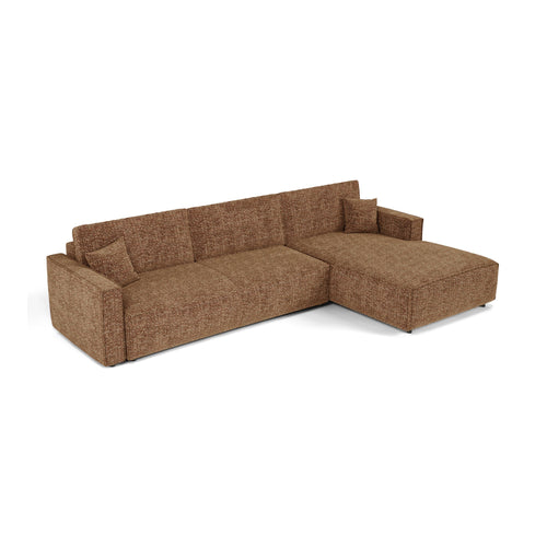Premium Interiors - Rechthoekige hoekbank met slaapfunctie en opbergruimte  - stof met tweed-effect karamel 297cm