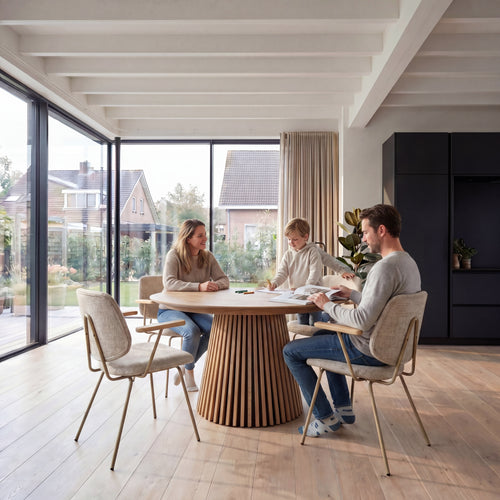 Furnhouse eetkamerstoelen armleuning Sofia - Beige - Stof (Bouclé) - Set van 4