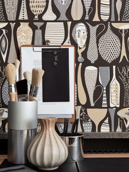 Borastapeter behang vazen en potten grijs - 53 cm x 10.05 m - 660687 - vtwonen shop