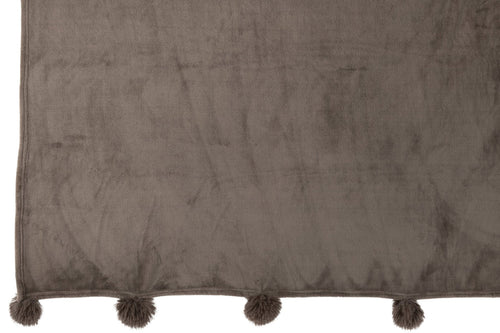 J-Line plaid Pompom - polyester - donkertaupe - 170 x 130 cm