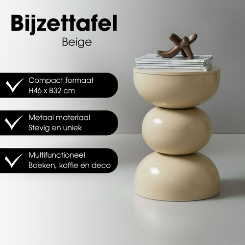Mica Decorations Luna Bijzettafel - Bijzettafel Rond H46 x Ø32 cm - IJzeren Tafeltje voor Slaapkamer of Woonkamer - Nachtkastje of Plantentafeltje -