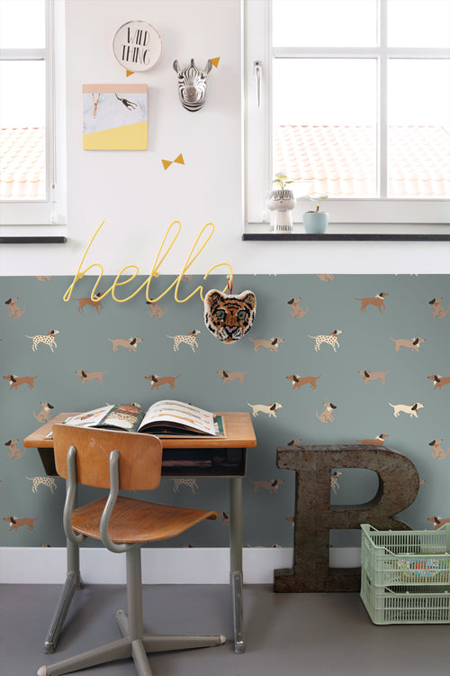 ESTAhome behang honden blauw en bruin - 50 x 900 cm - 131381 - vtwonen shop