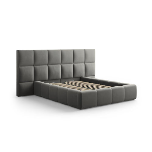 Cosmopolitan Design - Opbergbed met dubbel hoofdbord Livigno 200x140cm flueel lichtgrijs - 230x200x125cm