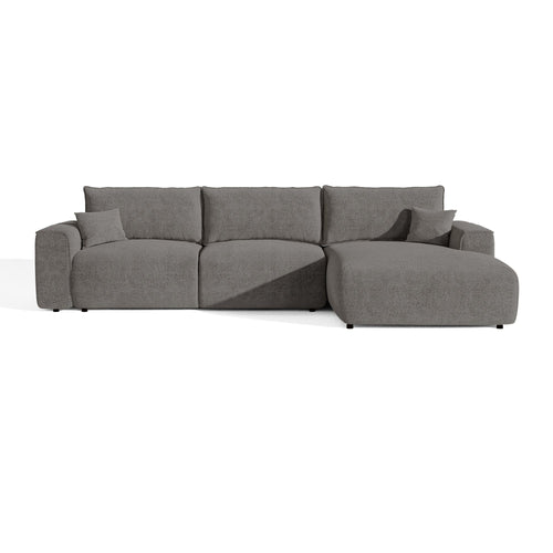 Premium Interiors - Rechthoekige hoekbank met snelle slaapfunctie COMO - bouclé-stof grafietgrijs 300cm