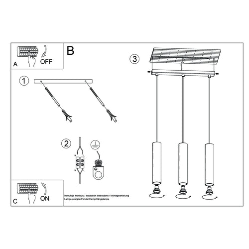 Sollux Lighting Hanglamp LAGOS 3L rood oker - 45x6x98cm