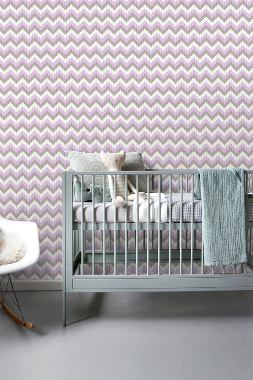 ESTAhome behang zigzag motief taupe en paars - 53 cm x 10.05 m - 138137