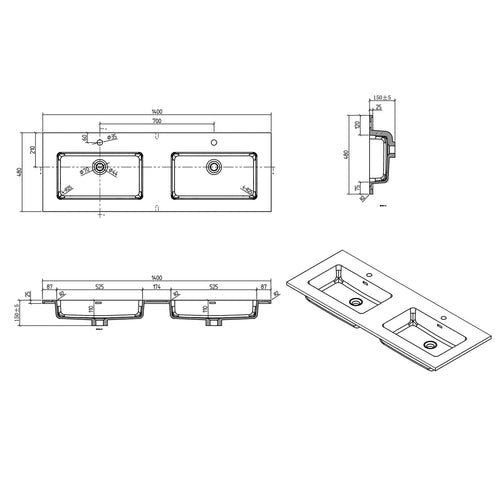 Badplaats Badkamermeubel Set Angela 140 cm – Wit Hoogglans – Badmeubel met Wastafel
