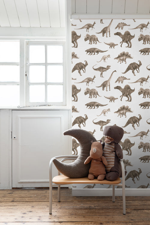 ESTAhome behang dinosaurussen donker beige - 50 x 900 cm - 131202
