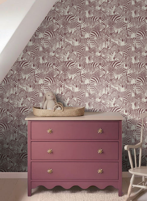 ESTAhome behang zebra's bordeaux rood - 50 x 900 cm - 132214