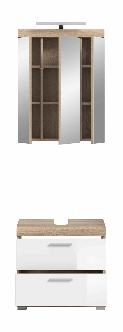 Furnilux Badkamercombinatie In Sonoma Eik Licht En Wit Hoogglans Diepgetrokken - 60cm x 191cm x 37cm - vtwonen shop