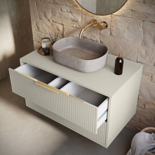 Badplaats Wastafelkast Rimini 80 cm – Beige – Badmeubel met Kolomkast