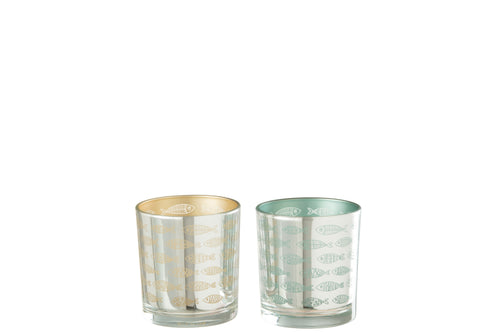 J-Line kaarshouder Vissen - glas - beige/blauw - 2 stuks - vtwonen shop