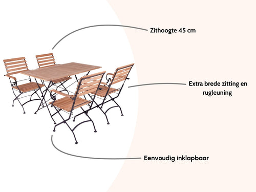 MaximaVida inklapbare acacia tuinset Toscana 120 cm zwart - stoelen met armleuning