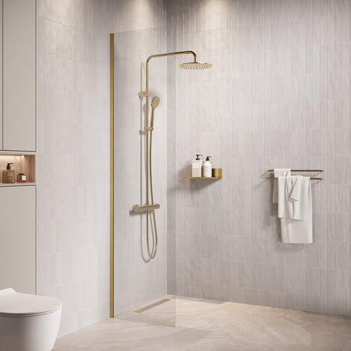 Badplaats Douchewand Florida 40 x 200 cm – Goud – Inloopdouche 8 mm Veiligheidsglas