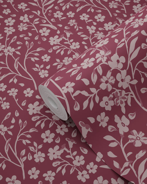 ESTAhome behang bloemetjes aubergine paars - 50 x 900 cm - 131132 - vtwonen shop