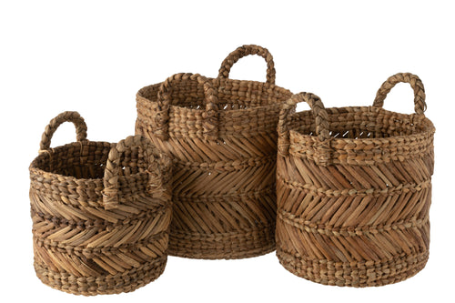 J-Line mand Gevlochten - raffia - naturel - set van 3 - vtwonen shop