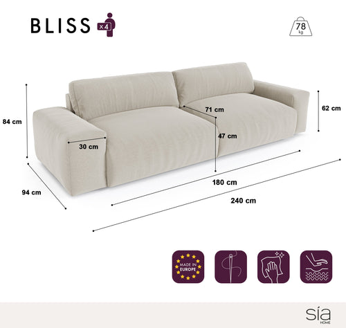 Sia Home - Bank BLISS - xxl-corduroy zwart 240cm