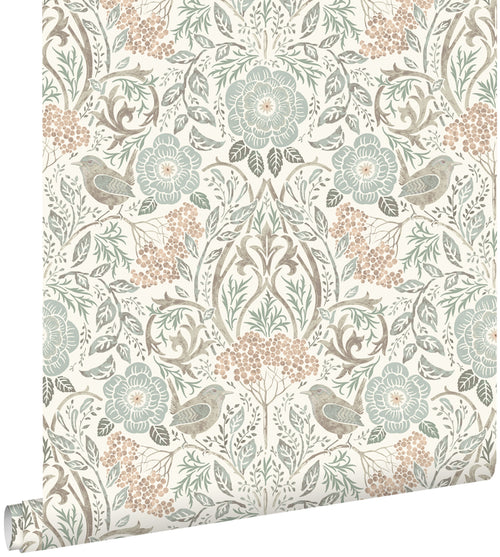 ESTAhome behang bloemen en vogels in art nouveau stijl wit 53 cm x 10.05 m 139294